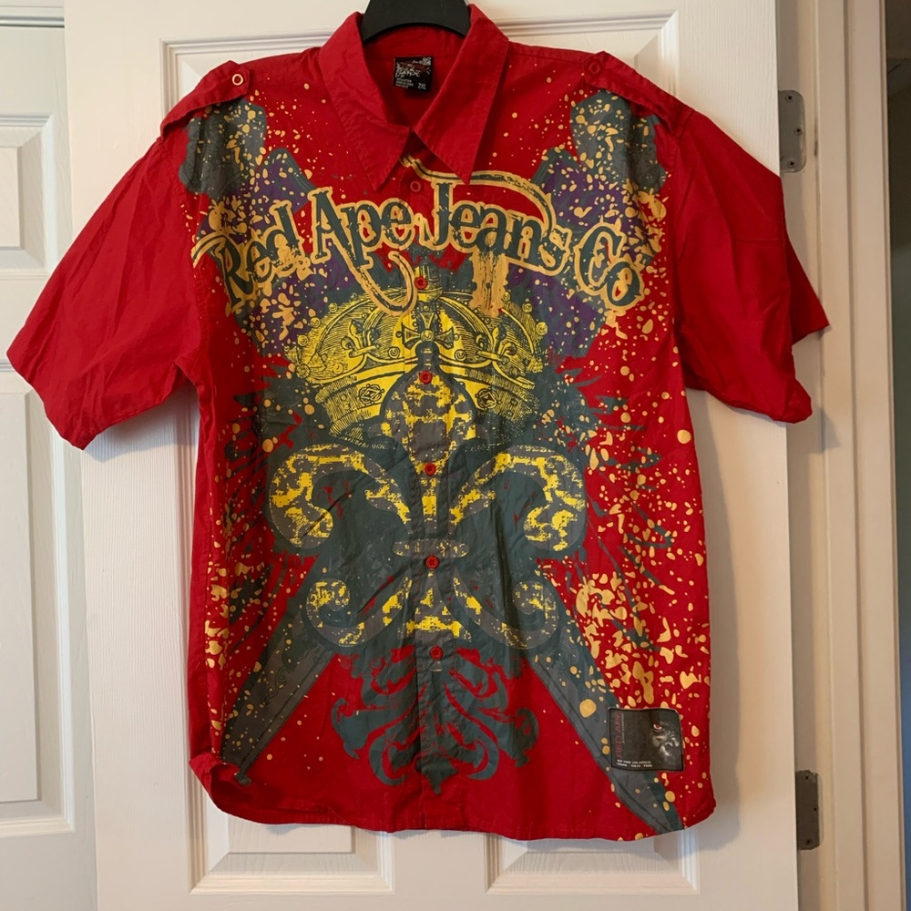 Red Ape 2XL button up shirt. ‘90’s, ATL, Dirty South, screen printed front/back